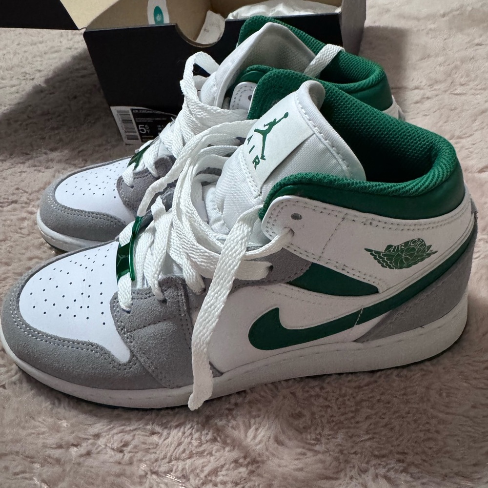 Jordan's White and Green High-Top Sneakers